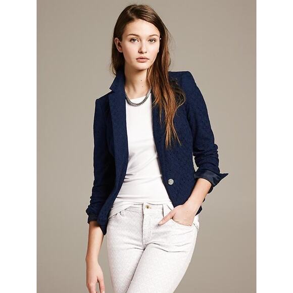 Gap Navy Eyelet Blazer Jacket Women’s XL Lightweight Business Casual Coat - Picture 1 of 10